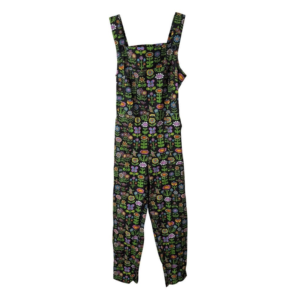 Nooworks Womens Overalls Awesome Blossom Medium Black Floral Cotton Jumpsuit